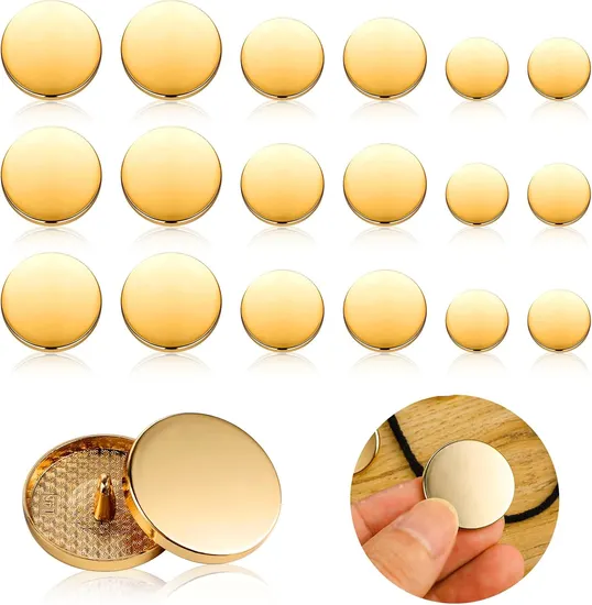 Metal Flat Button Gold Buttons for Blazers Golden Coat Buttons Round Shaped Sewing Button for Suit Coat Shirt Jackets Craft 15mm 20mm 25mm 