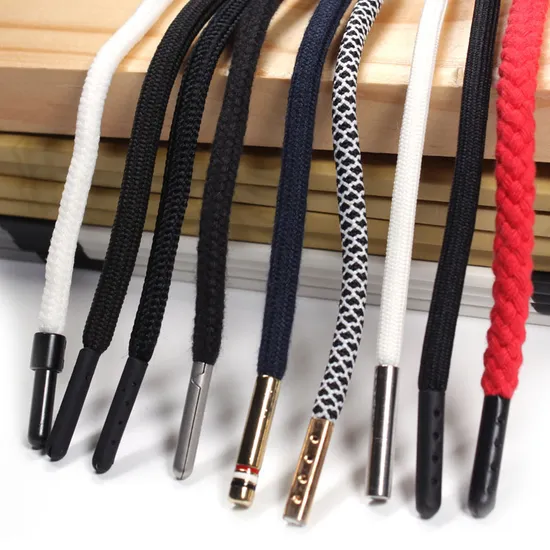 Custom Flat Printing Logo Flat Hoodie String Drawstring Cord with Metal Tips for Hoodie Drawcord 