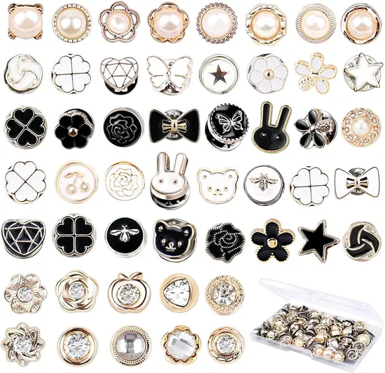 Pearl Brooch Buttons Instant Removable Reusable Cover up Buttons Pins, Rhinestone Brooch Pins for Women Fashion, Replacement Safety Button for Clothing 
